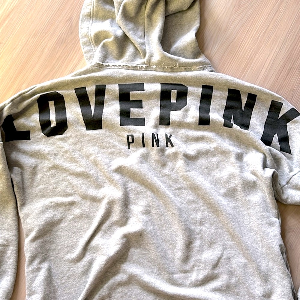 Victoria's Secret PINK Oversized Crisscross Hoodie L Gray Lounge Sweatshirt